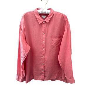 J.JILL Love Linen Coral Pink Button Up Shirt 100% Linen Relaxed Fit Top | Large